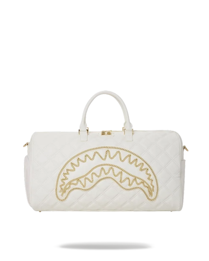 BOLSA DE VIAJE RIVIERA LE BLANC CON CADENA DORADA Y DETALLE DE TIBURÓN