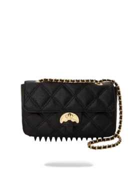 BOLSO DE MANO NOIR QUILT CON CADENA DORADA Y MOTIVO DE TIBURÓN