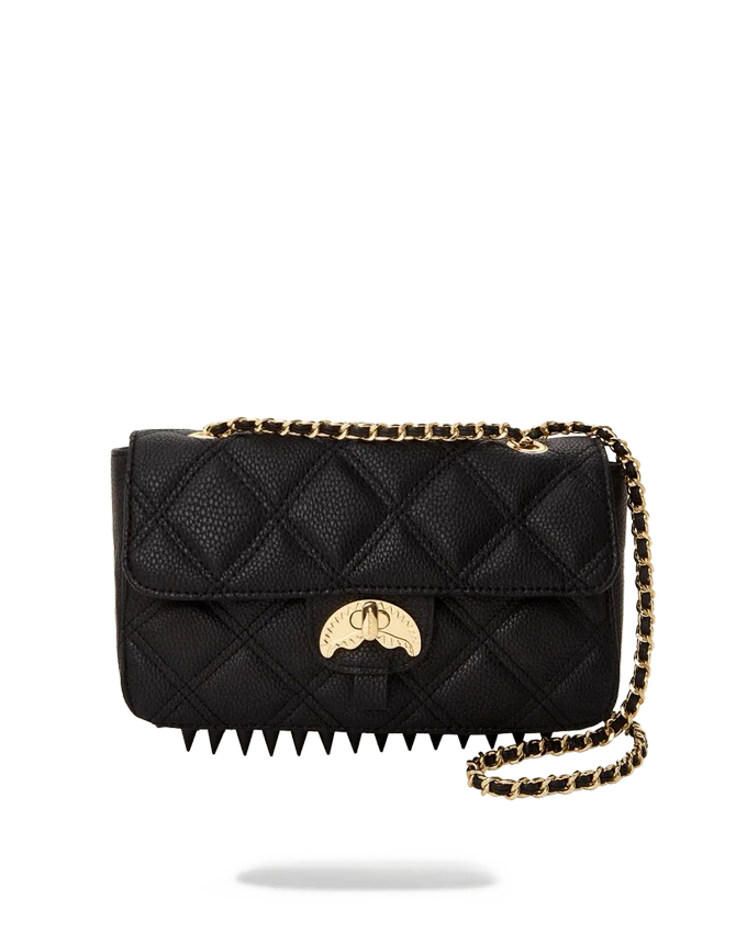 BOLSO DE MANO NOIR QUILT CON CADENA DORADA Y MOTIVO DE TIBURÓN
