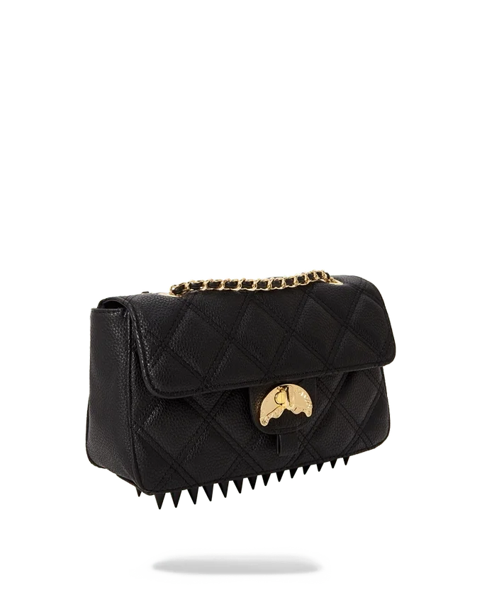BOLSO DE MANO NOIR QUILT CON CADENA DORADA Y MOTIVO DE TIBURÓN