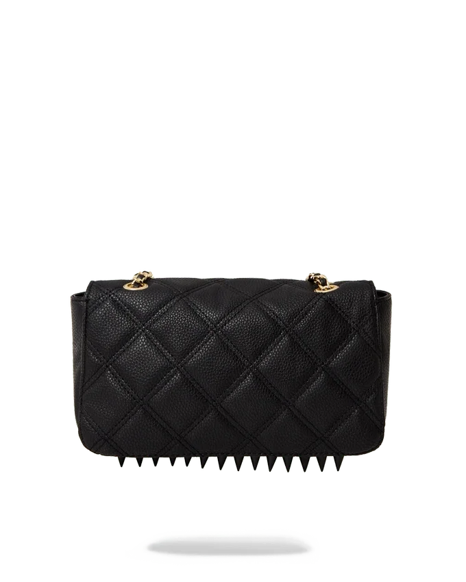 BOLSO DE MANO NOIR QUILT CON CADENA DORADA Y MOTIVO DE TIBURÓN