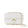 BOLSO DE MANO RIVIERA LE BLANC CON CADENA DORADA Y MOTIVO DE TIBURÓN