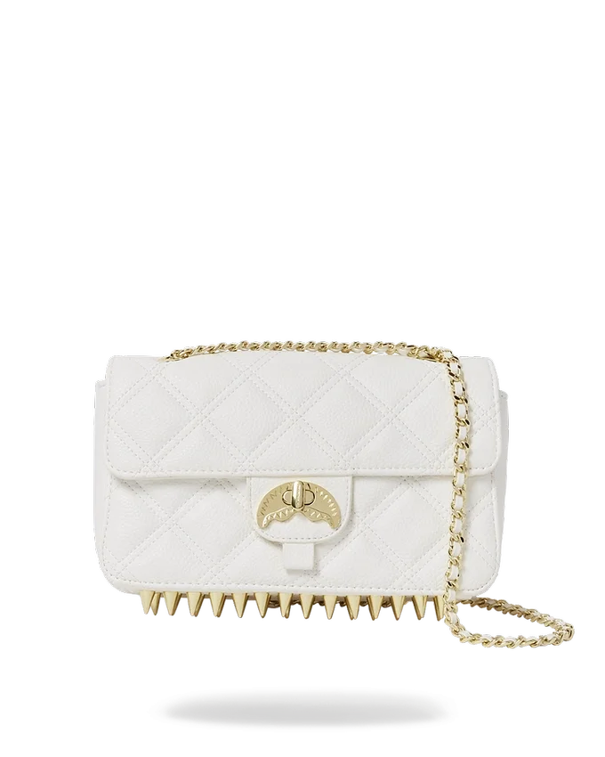 BOLSO DE MANO RIVIERA LE BLANC CON CADENA DORADA Y MOTIVO DE TIBURÓN