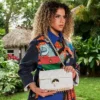 BOLSO DE MANO RIVIERA LE BLANC CON CADENA DORADA Y MOTIVO DE TIBURÓN