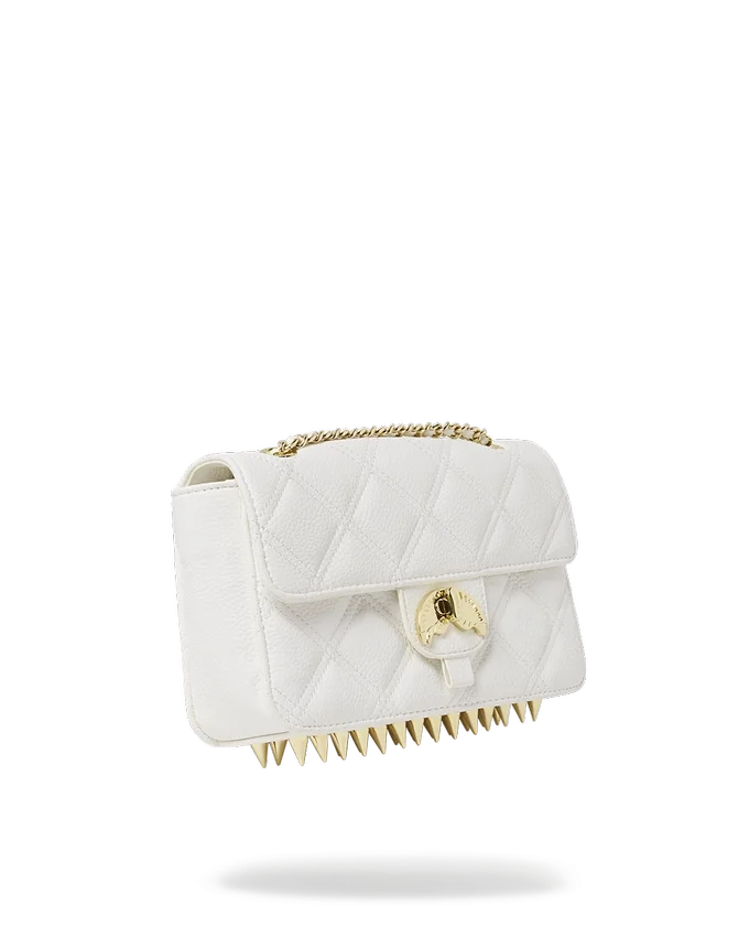 BOLSO DE MANO RIVIERA LE BLANC CON CADENA DORADA Y MOTIVO DE TIBURÓN
