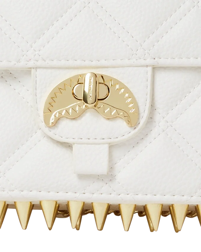 BOLSO DE MANO RIVIERA LE BLANC CON CADENA DORADA Y MOTIVO DE TIBURÓN