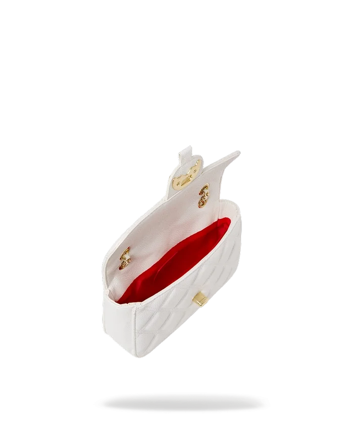BOLSO DE MANO RIVIERA LE BLANC CON CADENA DORADA Y MOTIVO DE TIBURÓN