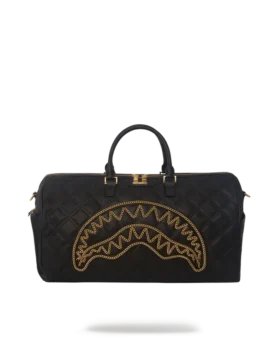 BOLSO DE VIAJE NOIR QUILT CON CADENA DORADA Y DETALLE DE TIBURÓN