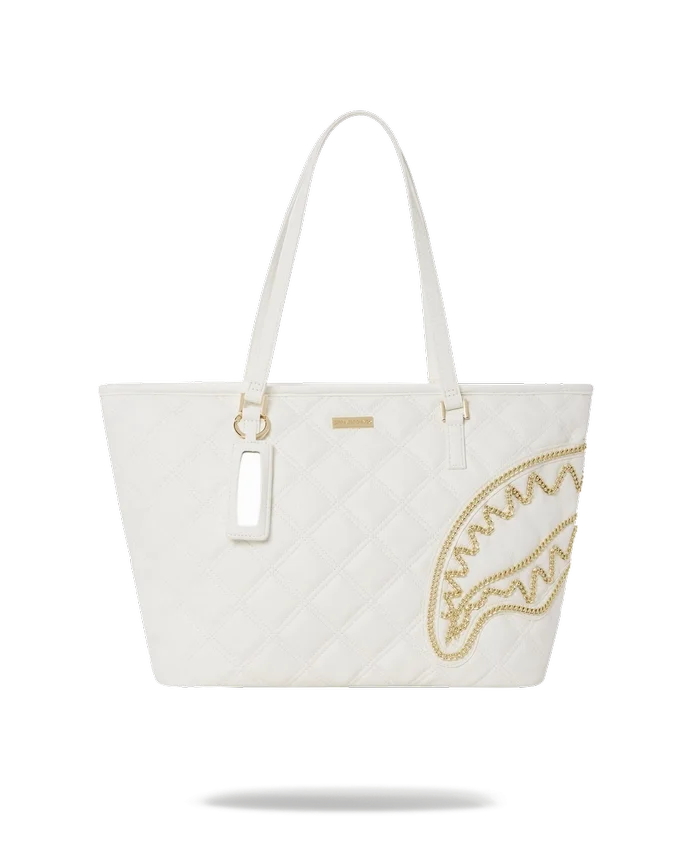 BOLSO TOTE RIVIERA LE BLANC CON CADENA DORADA Y MOTIVO DE TIBURÓN