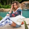 BOLSO TOTE RIVIERA LE BLANC CON CADENA DORADA Y MOTIVO DE TIBURÓN