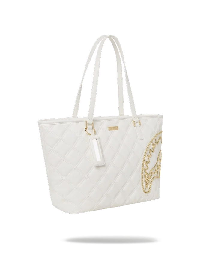 BOLSO TOTE RIVIERA LE BLANC CON CADENA DORADA Y MOTIVO DE TIBURÓN