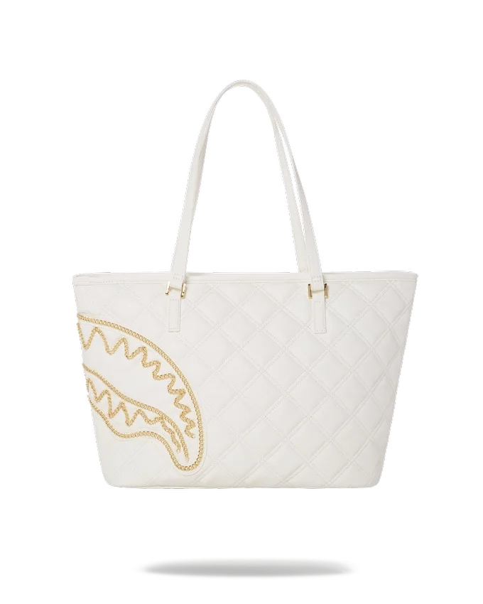 BOLSO TOTE RIVIERA LE BLANC CON CADENA DORADA Y MOTIVO DE TIBURÓN