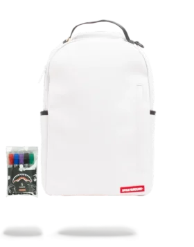 Mochila blanca «SPRAYGROUND DIY» (CUERO VEGANO Y FORRO INTERIOR PARA EL DINERO) Y ROTULADORES INCLUIDOS