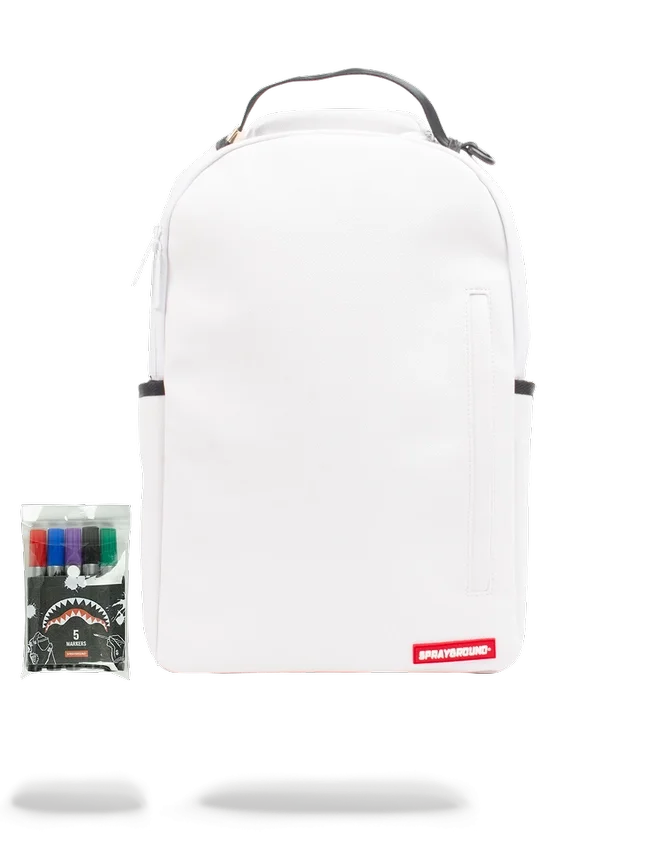 Mochila blanca «SPRAYGROUND DIY» (CUERO VEGANO Y FORRO INTERIOR PARA EL DINERO) Y ROTULADORES INCLUIDOS