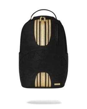 Mochila con rayas de carrera en dorado y negro