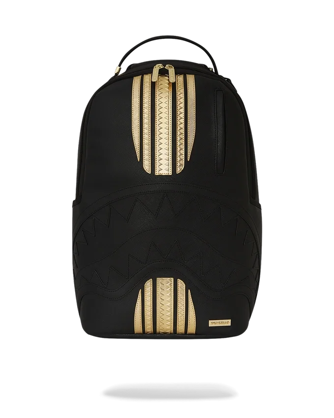 Mochila con rayas de carrera en dorado y negro
