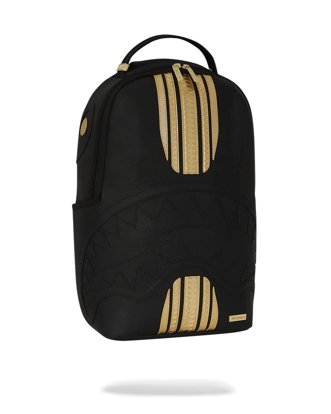 Mochila con rayas de carrera en dorado y negro