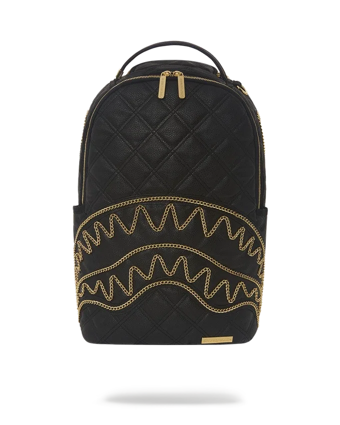 MOCHILA NOIR QUILT CON CADENA DORADA Y MOTIVO DE TIBURÓN (DLXV)