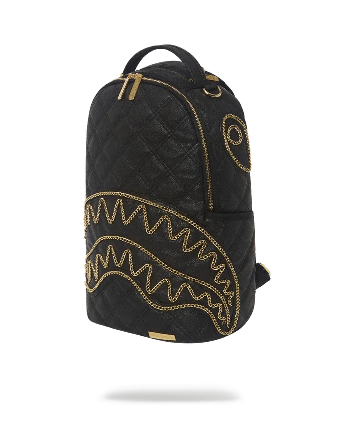MOCHILA NOIR QUILT CON CADENA DORADA Y MOTIVO DE TIBURÓN (DLXV)
