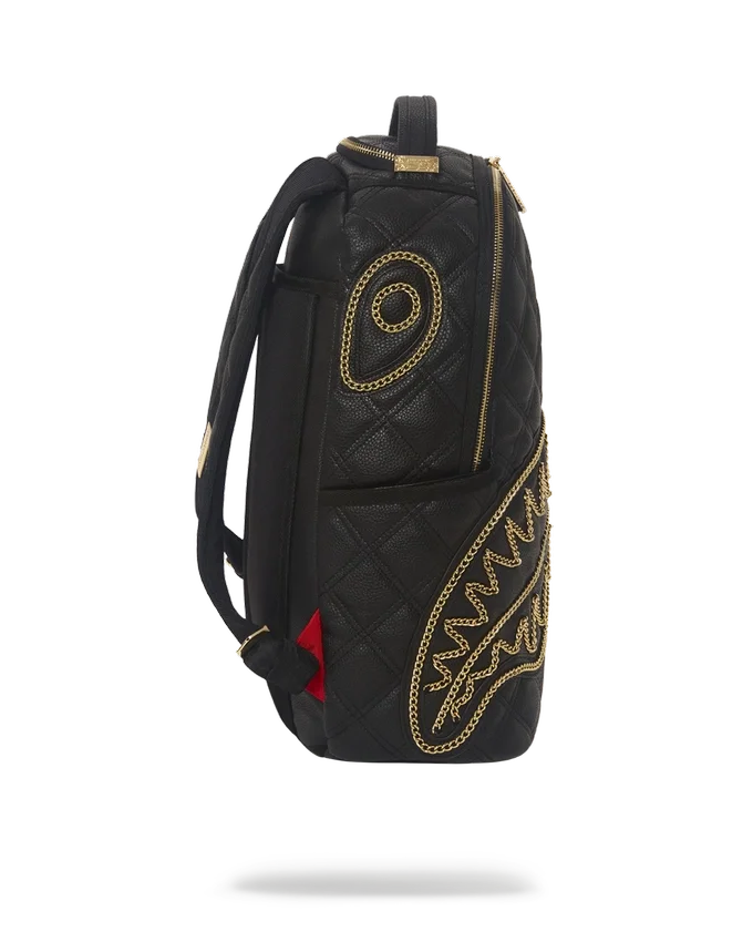 MOCHILA NOIR QUILT CON CADENA DORADA Y MOTIVO DE TIBURÓN (DLXV)