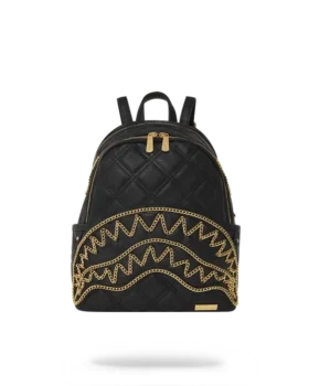 MOCHILA NOIR QUILT CON CADENA DORADA Y MOTIVO DE TIBURÓN SALVAJE