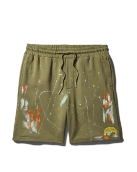 PANTALONES CORTOS DE PUNTO CON SALPICADURAS DE PINTURA (VERDE)
