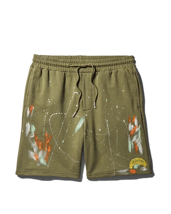 PANTALONES CORTOS DE PUNTO CON SALPICADURAS DE PINTURA (VERDE)