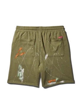 PANTALONES CORTOS DE PUNTO CON SALPICADURAS DE PINTURA (VERDE)