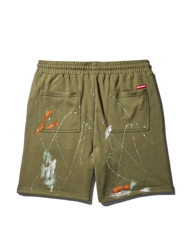 PANTALONES CORTOS DE PUNTO CON SALPICADURAS DE PINTURA (VERDE)