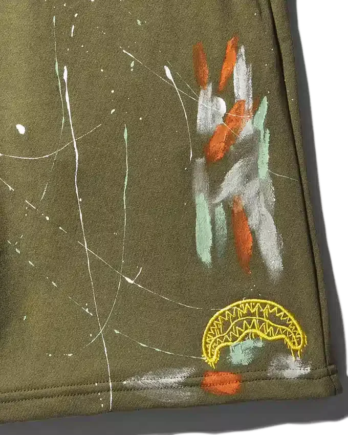 PANTALONES CORTOS DE PUNTO CON SALPICADURAS DE PINTURA (VERDE)