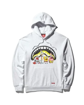 SUDADERA CON CAPUCHA Y CUELLO REDONDO DE SPONGEBOB SHARK (GRIS CLARO)
