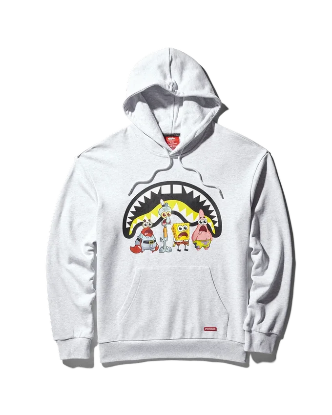 SUDADERA CON CAPUCHA Y CUELLO REDONDO DE SPONGEBOB SHARK (GRIS CLARO)