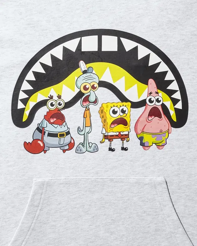 SUDADERA CON CAPUCHA Y CUELLO REDONDO DE SPONGEBOB SHARK (GRIS CLARO)